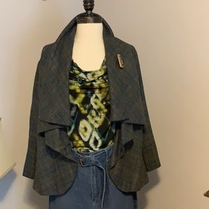 CAbi blazer grey teal plaid